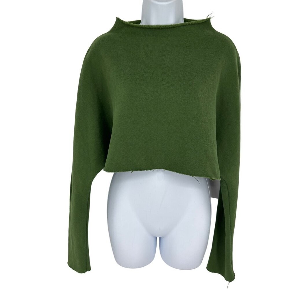 Silence + Noise Women’s Green Cropped Crew Neck Pullover Sweatshirt Size S